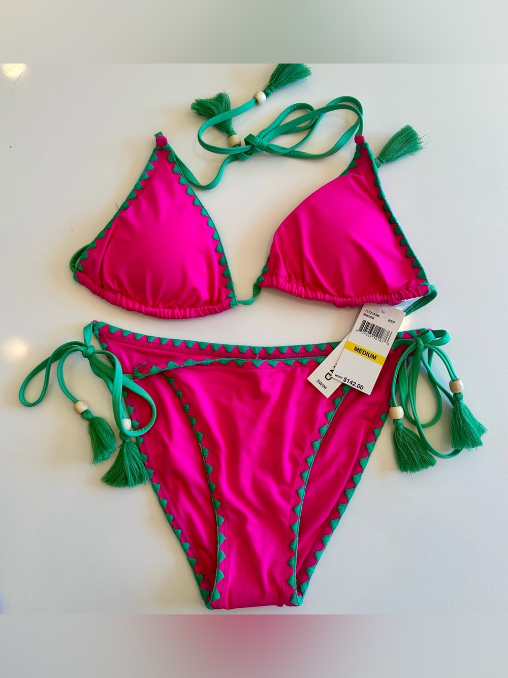 NWT Lucky Brand Swim Marbella Contrast Triangle String Bikini M Beach MSRP $142